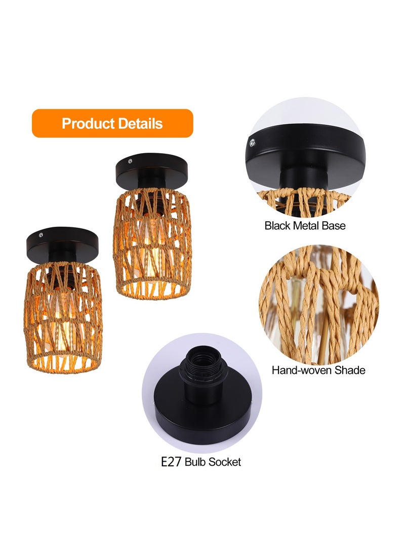 Ganeed - Rattan Ceiling Light Hanging,2 Pack Boho ceiling lamp with Rattan Lampshade, Vintage Ceiling Lights Bamboo, Rustic Pendant Lamp Living Room,Basket Lamp for Bedroom, Kitchen, Hallway - Image 1