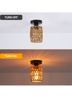 Ganeed Rattan Ceiling Light Hanging,2 Pack Boho ceiling lamp with Rattan Lampshade, Vintage Ceiling Lights Bamboo, Rustic Pendant Lamp Living Room,Basket Lamp for Bedroom, Kitchen, Hallway  - Image 5
