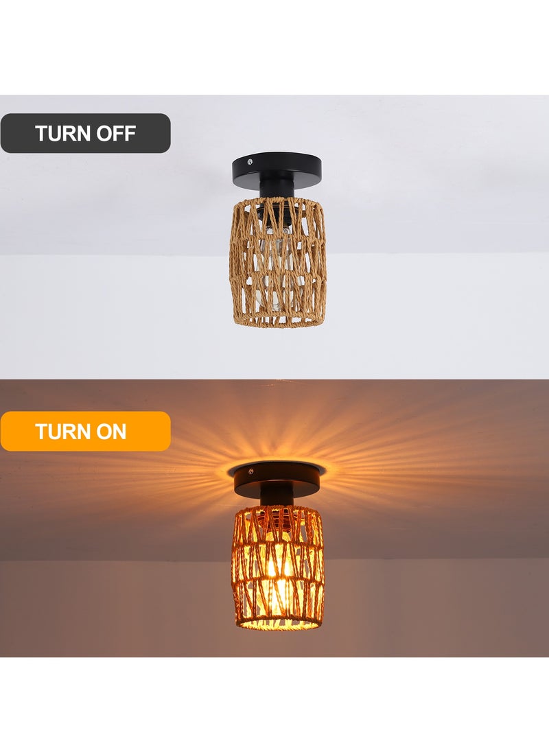 Ganeed - Rattan Ceiling Light Hanging,2 Pack Boho ceiling lamp with Rattan Lampshade, Vintage Ceiling Lights Bamboo, Rustic Pendant Lamp Living Room,Basket Lamp for Bedroom, Kitchen, Hallway - Image 1