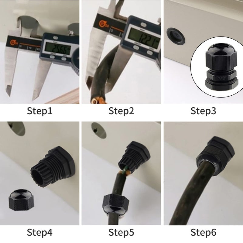 LISTENJIALE Cable Gland Waterproof Listenjiale 50 Pcs Adjustable 3-16Mm Waterproof Cable Connectors Pg7 Pg9 Pg11 Pg13.5 Pg16 Pg19 Plastic Cable Gland Joints With Gaskets In Pp Box(Black) - Image 5