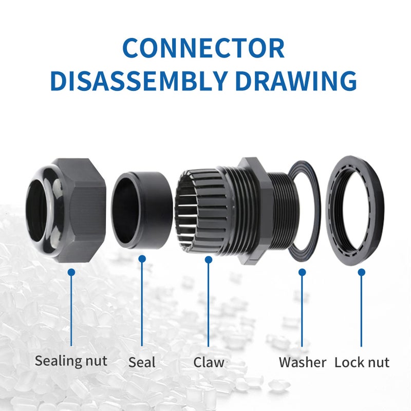 LISTENJIALE Cable Gland Waterproof Listenjiale 50 Pcs Adjustable 3-16Mm Waterproof Cable Connectors Pg7 Pg9 Pg11 Pg13.5 Pg16 Pg19 Plastic Cable Gland Joints With Gaskets In Pp Box(Black) - Image 3