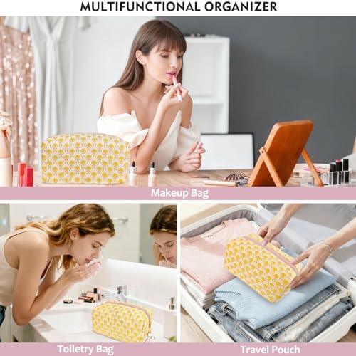 STARDW Aesthetic Floral Makeup Bag with Wrist Strap, Small Cute Cosmetic Pouch for Women with Zipper and Canvas Lining - Image 5