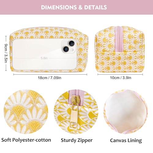 STARDW Aesthetic Floral Makeup Bag with Wrist Strap, Small Cute Cosmetic Pouch for Women with Zipper and Canvas Lining - Image 3