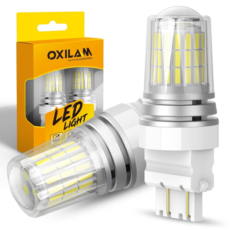 OXILAM Upgraded 3156 3157 LED Bulb Reverse Light 600 Brightness 6500K White Super Bright 3057 4157 4057 3457 LED Light Bulb with Projector for Backup Reverse Signal Blinker Tail DRL Brake Light