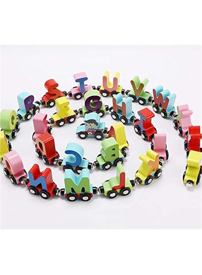 DURKU Magnetic Train Toy Set of 27 Wooden Alphabet Pieces - Image 2