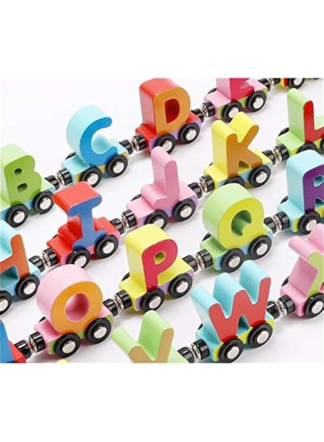 DURKU Magnetic Train Toy Set of 27 Wooden Alphabet Pieces - Image 3