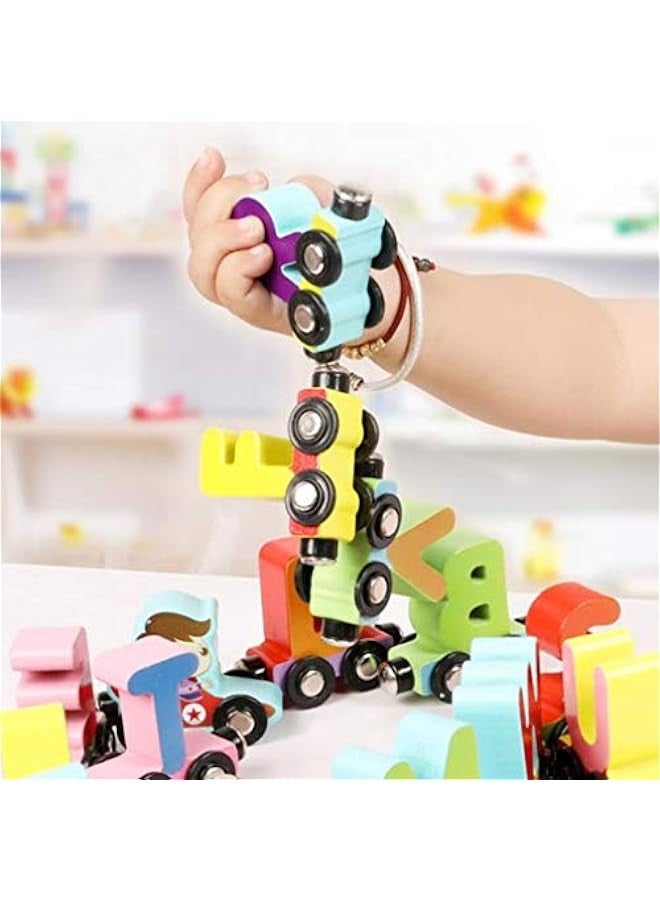 DURKU Magnetic Train Toy Set of 27 Wooden Alphabet Pieces - Image 4