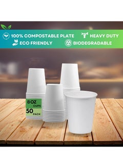 SPARK IT HOME Spark It Home Disposable Bagasse, Eco-friendly, Biodegradable Cups, Everyday Tableware, Heavy Duty Microwaveable Hot or Cold Use, White 8 Ounce, 50 Pieces  - Image 1