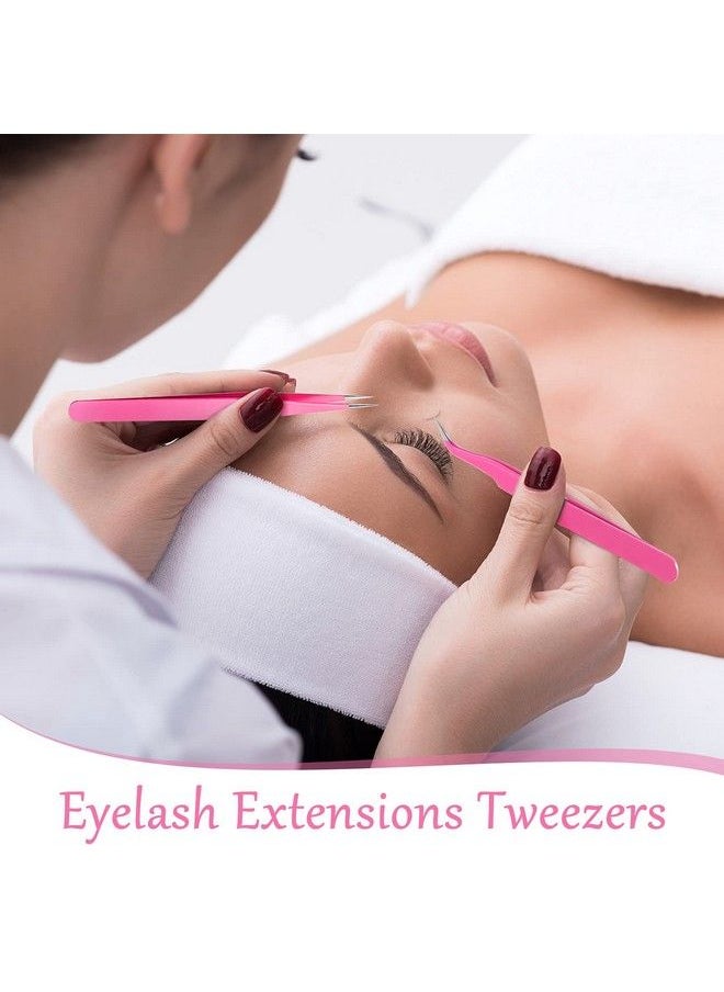 Mudder 6 Pcs Lash Tweezers Eyelash Extension Tweezers Stainless Steel Straight Tip Tweezers Curved Tip Tweezers Individual Volume Eyelash Tweezers Isolation Tweezers False Lash Application Tools (Pink)  - Image 5