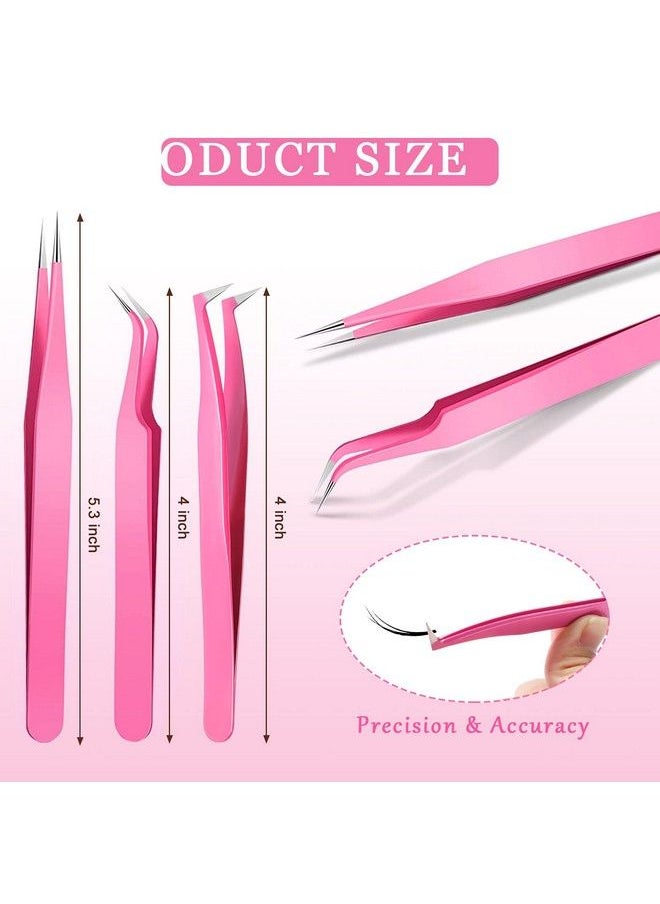 Mudder 6 Pcs Lash Tweezers Eyelash Extension Tweezers Stainless Steel Straight Tip Tweezers Curved Tip Tweezers Individual Volume Eyelash Tweezers Isolation Tweezers False Lash Application Tools (Pink)  - Image 4