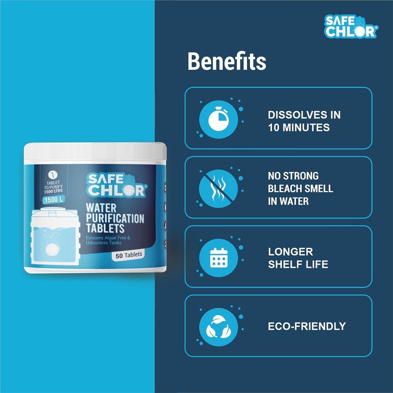 Safe Chlor 1500 لتر | أقراص الكلور لخزانات المياه سعة 1500 لتر | أقراص تنقية المياه للخزانات العلوية والسفلية | قرص واحد لمعالجة 1500 لتر | عبوة تحتوي على 50 قرصًا لـ 75000 لتر - Image 4