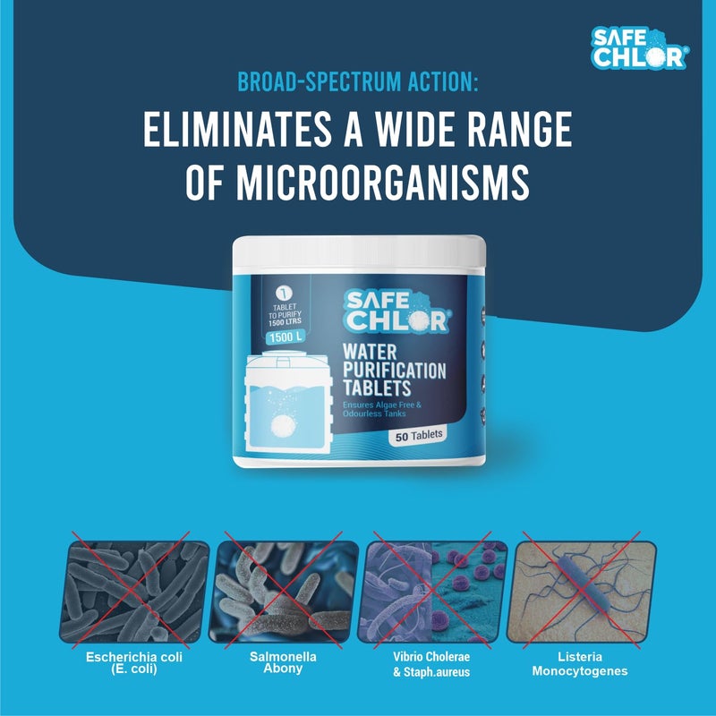 Safe Chlor 1500 لتر | أقراص الكلور لخزانات المياه سعة 1500 لتر | أقراص تنقية المياه للخزانات العلوية والسفلية | قرص واحد لمعالجة 1500 لتر | عبوة تحتوي على 50 قرصًا لـ 75000 لتر - Image 5