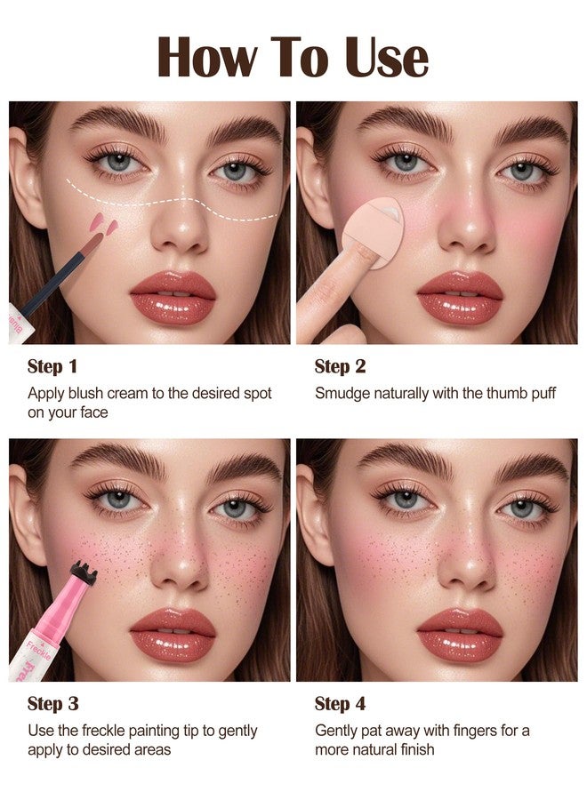 Jutqut Freckle Pen and Liquid Blush Makeup Set, Freckle Blush Liquid Pencil with Powder Puff, Waterproof Quick Dry Long Lasting, Suitable for Natural Sun-kiss Face Makeup #01 - Image 5