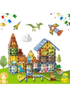 AlsayedP 116 Pcs Diamond Magnetic Bricks Dinosaur Paradise Creative Magnetic Building Blocks Toy Set for Kids Educational Magnetic Tiles for Boys and Girls (Dinosaur 116pcs)  - Image 1