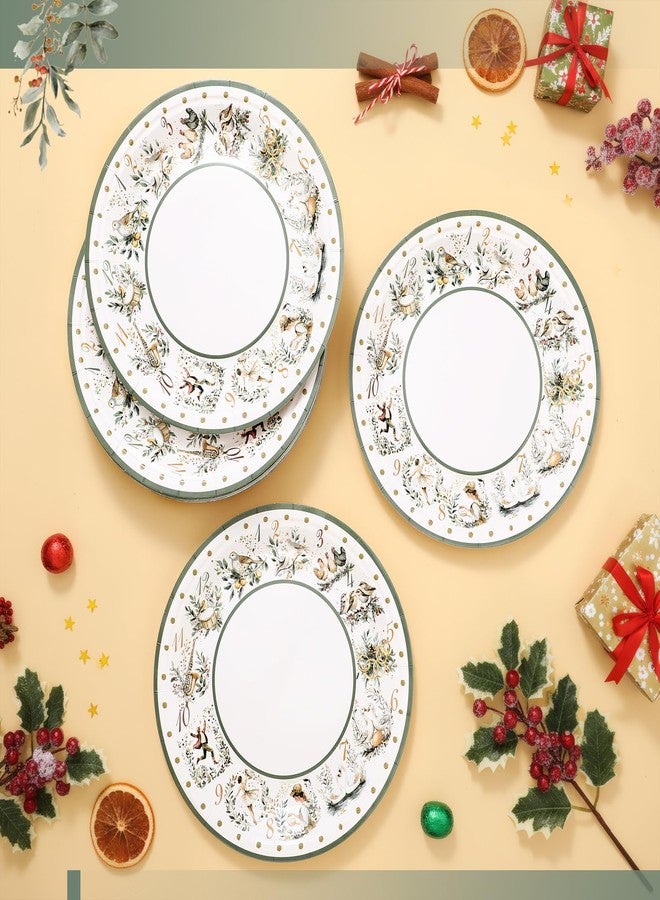 Potchen 48 Pcs 12 Days of Christmas Plates Sage Green Vintage Disposable Paper Plates Holiday Dessert Plate for Xmas Holiday Family Gatherings Party Salad Serving - Image 5