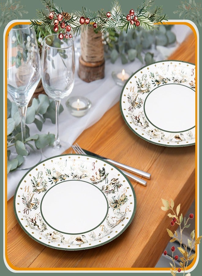 Potchen 48 Pcs 12 Days of Christmas Plates Sage Green Vintage Disposable Paper Plates Holiday Dessert Plate for Xmas Holiday Family Gatherings Party Salad Serving - Image 4