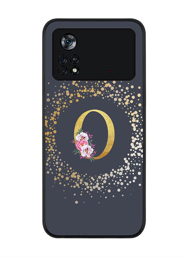 Stylizedd Rugged Black edge case for Poco M4 Pro 4G Slim fit Soft Case Flexible Rubber Edges Anti Drop TPU Gel Thin Cover - Custom Monogram Initial Letter Floral Pattern Alphabet - O (Grey ) - Image 1