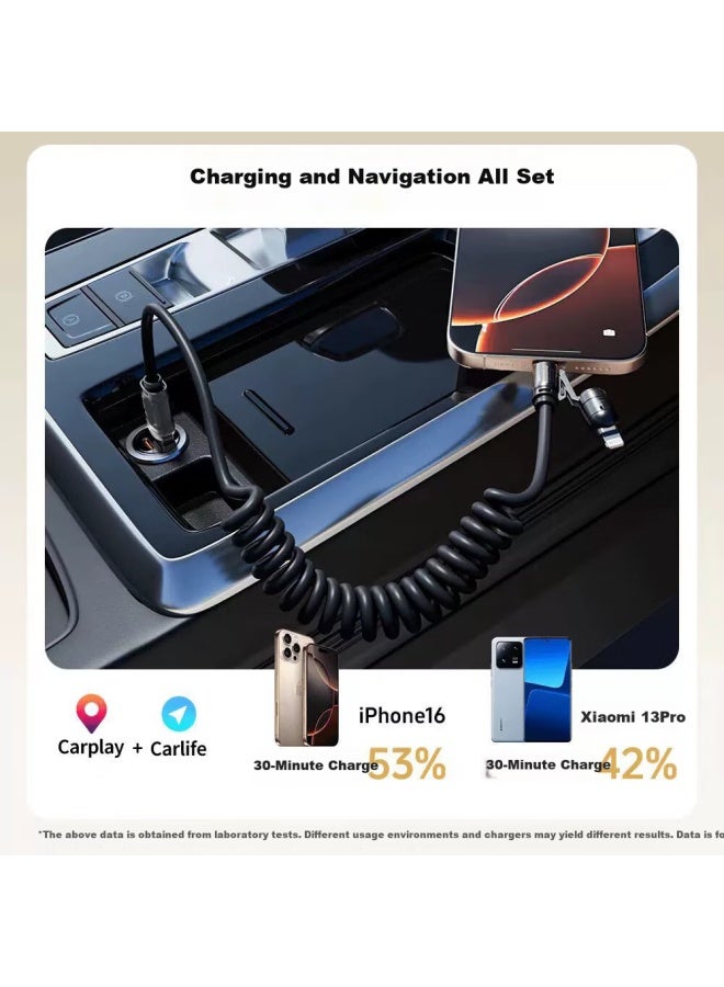 Jowoye W Xiaomi Super Fast Charge Huawei Car Screen Projection Carplay Phone Data Cable For Apple Computer Itools Android Audi Volkswagen Spring Telescopic Cable - Image 4