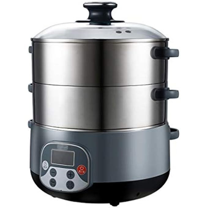 جهاز بخار متعدد الاستخدامات للاستخدام المنزلي مصنوع من الفولاذ المقاوم للصدأ 304 بثلاث طبقات سميكة وسعة كبيرة، جهاز بخار كهربائي متعدد الطبقات للخضروات المطهوة على البخار