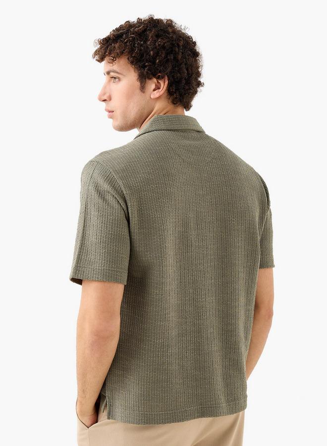 ايكونيك قميص منتجع بأكمام عادية بنقش خلية النحل - Image 3