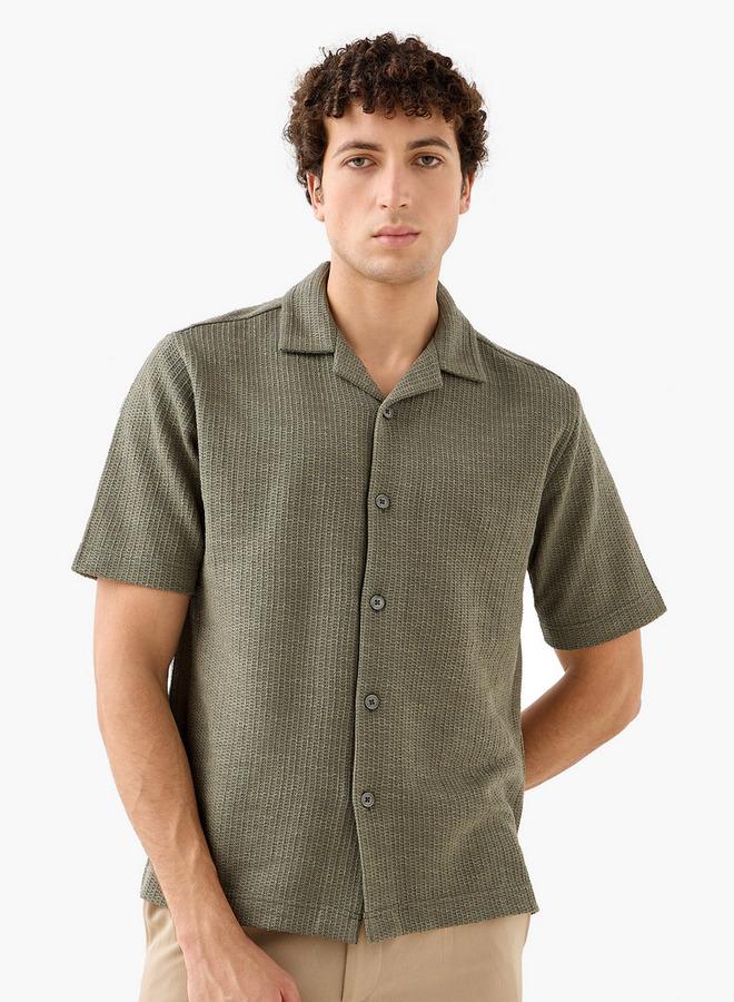 ايكونيك قميص منتجع بأكمام عادية بنقش خلية النحل - Image 1