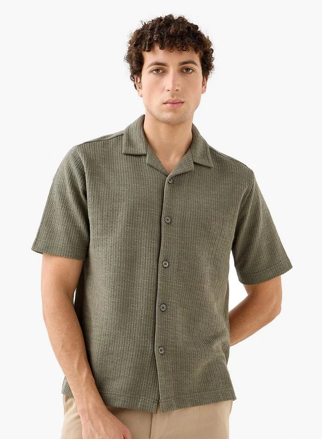 Iconic Iconic Regular Fit Honeycomb Textured Resort Shirt