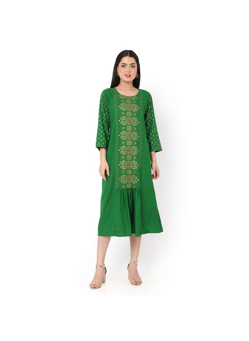 HANA & SARA - SHORT PRINTED CASUAL STYLE GREEN COLOUR ARABIC KAFTAN JALABIYA DRESSES - Image 1