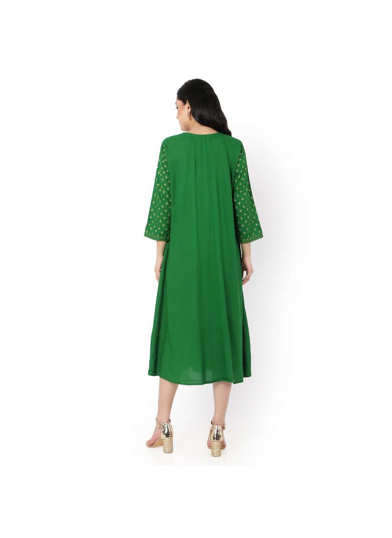 HANA & SARA - SHORT PRINTED CASUAL STYLE GREEN COLOUR ARABIC KAFTAN JALABIYA DRESSES - Image 1