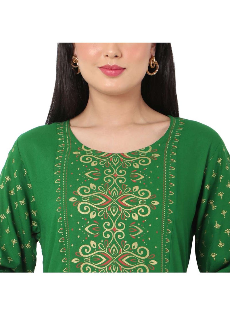 HANA & SARA - SHORT PRINTED CASUAL STYLE GREEN COLOUR ARABIC KAFTAN JALABIYA DRESSES - Image 1