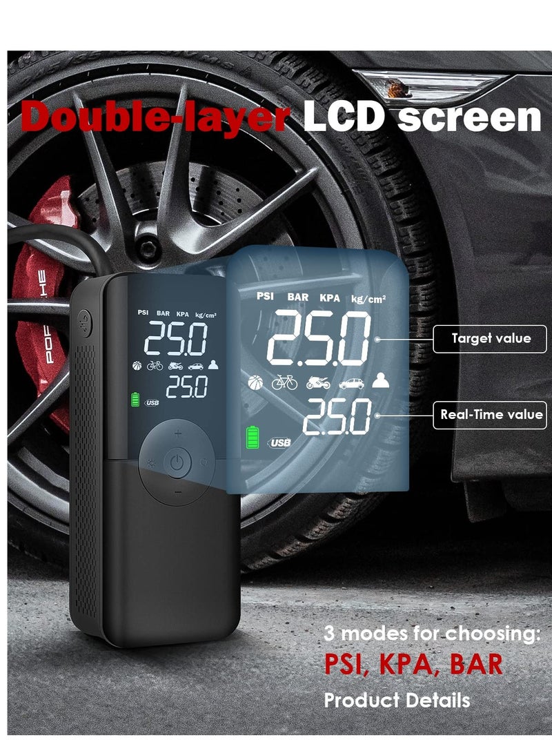 إكسفور منفاخ إطارات محمول مزود بشاشة LCD مزدوجة، مضخة هواء لاسلكية 150 رطل لكل بوصة مربعة مع بطارية قابلة لإعادة الشحن 6000 مللي أمبير في الساعة للسيارات والدراجات النارية والكرات، غير مناسب للشاحنات - Image 2