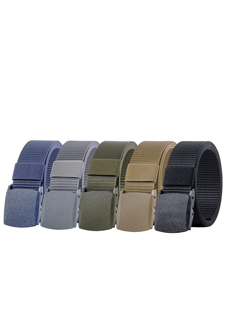 KASTWAVE 5 Pack Nylon Belts for Men with Webbing Canvas Outdoor Webbing with Plastic Buckle for Men's Father Boys Birthday Gifts (Black, Khaki, Army Green, Navy Blue, Grey) - Image 1