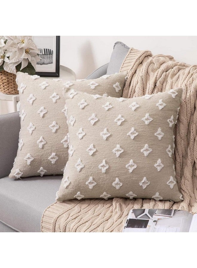 MIULEE MIULEE Set of 2 Decorative Throw Pillow Covers Rhombic Jacquard Pillowcase Soft Square Cushion Case for Couch Sofa Bed Bedroom Living Room, 18x18 Inch, Beige  - Image 1