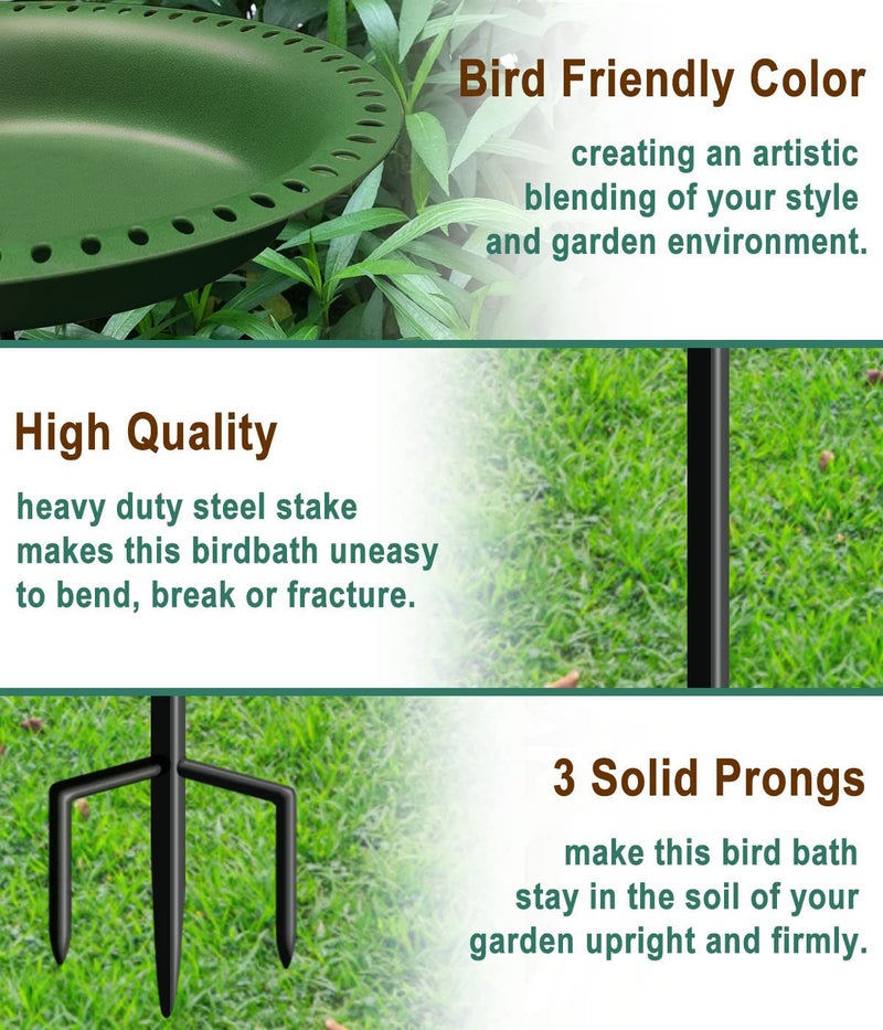 Garbuildman 28-inch Lightweight Birdbaths Antique Decoration Detachable Birdfeeder & Bird Bath for Outdoor Garden, Oblong Dark Green - Image 4