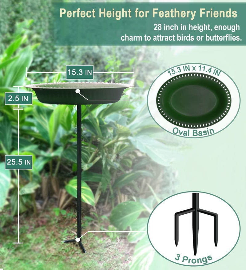 Garbuildman 28-inch Lightweight Birdbaths Antique Decoration Detachable Birdfeeder & Bird Bath for Outdoor Garden, Oblong Dark Green - Image 2