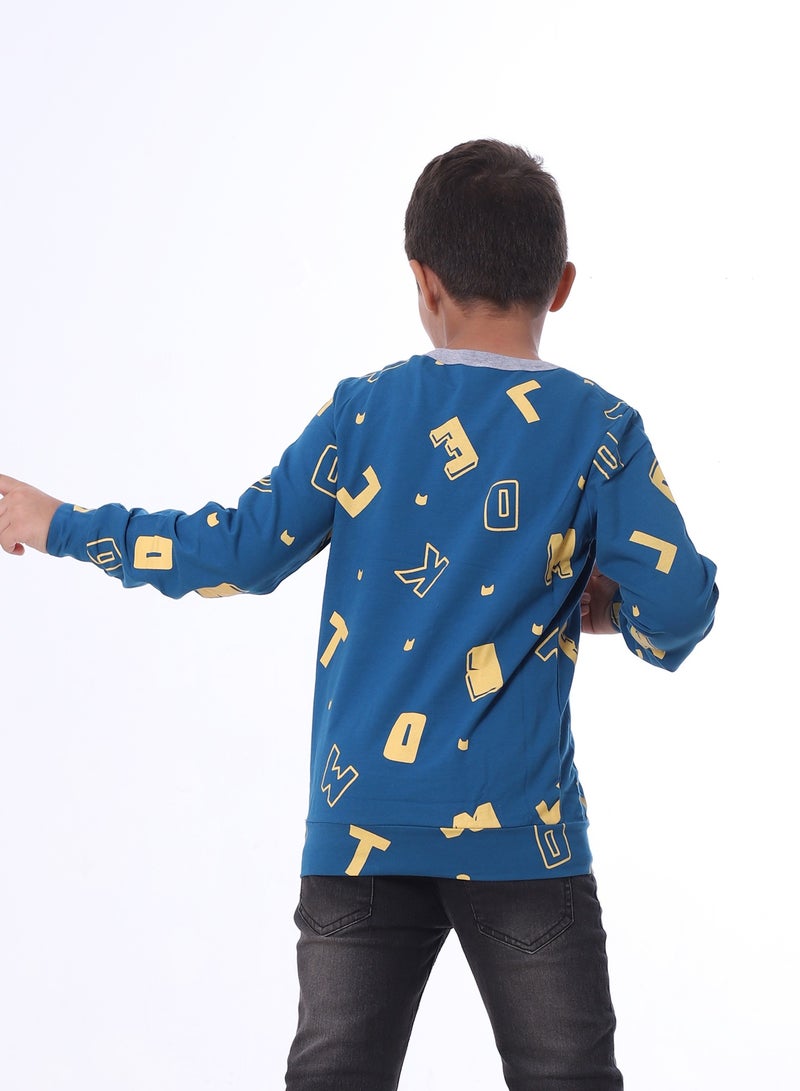 بيبو بلوزة للأولاد مطبوعة بأكمام طويلة_ازرق - Image 3
