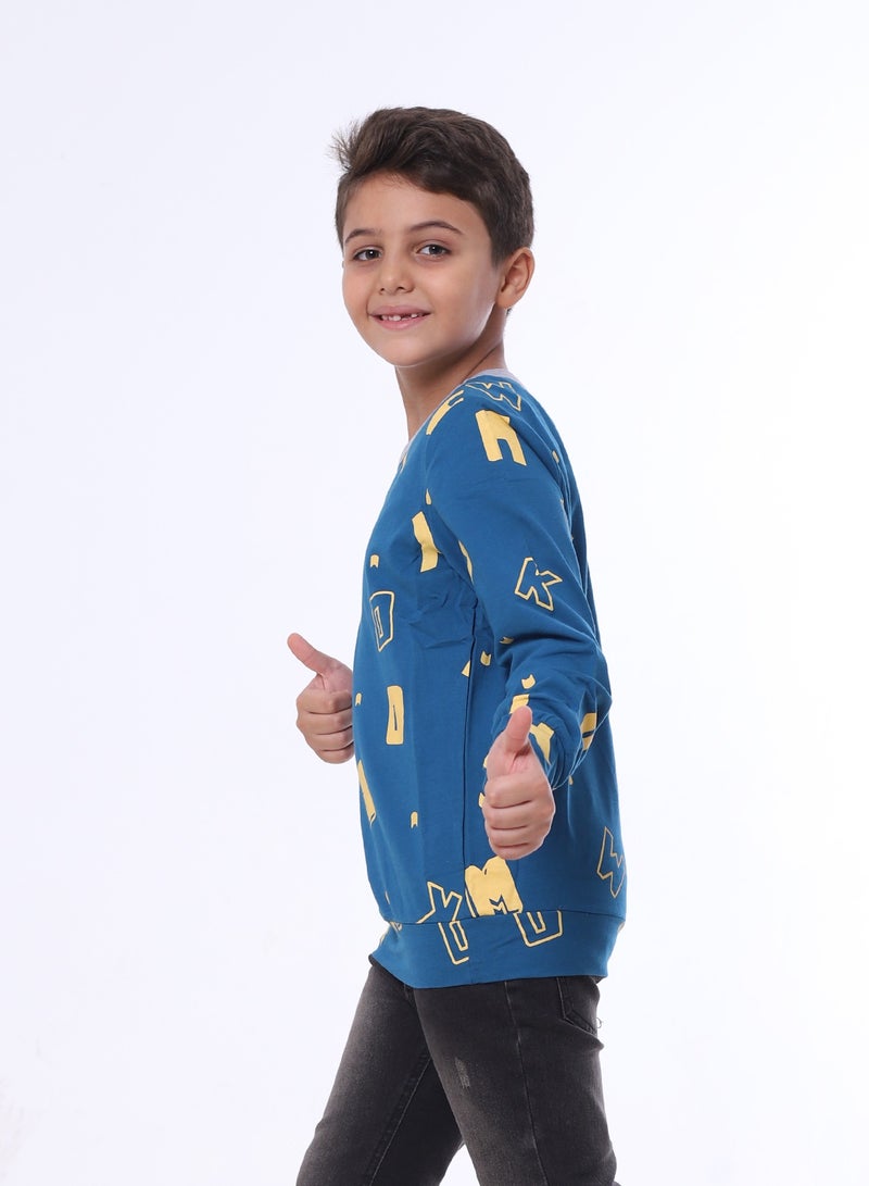 بيبو بلوزة للأولاد مطبوعة بأكمام طويلة_ازرق - Image 2