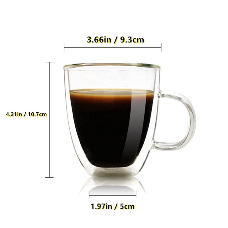 Baskety 350ml Double Wall Glass Coffee Mugs with Handle, Double-Walled Insulated, Mug Set Perfect for Espresso, Latte, Cappuccino, Ice Beverge, Thermal Drinking Glasses (Pack of 1) - Image 2