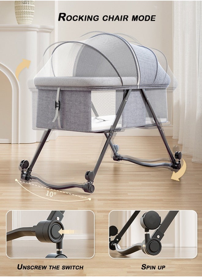 Bedside Sleeper Bedside Crib, Baby Bassinet Travel Baby Crib Baby Bed with Breathable Net,Adjustable Portable Bed