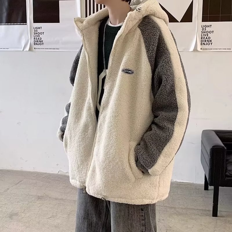 Winter Wool Hooded Parka Mens Oversized Warm Dark gray