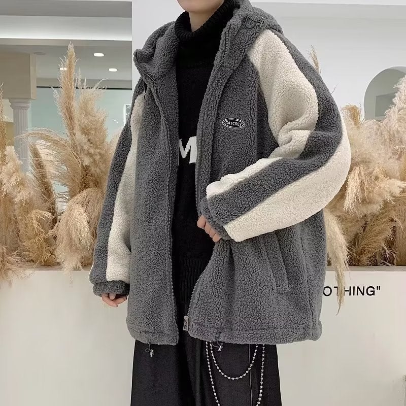 Winter Wool Hooded Parka Mens Oversized Warm Dark gray