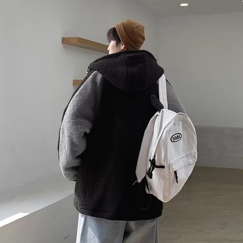 Winter Wool Hooded Parka Mens Oversized Warm Dark gray