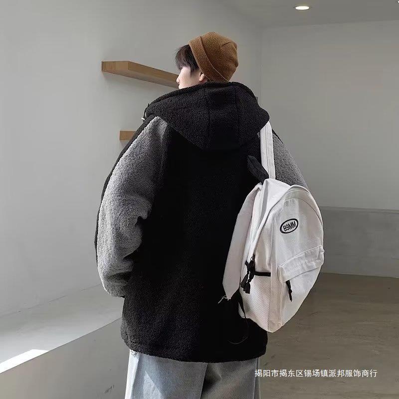 Winter Wool Hooded Parka Mens Oversized Warm Dark gray