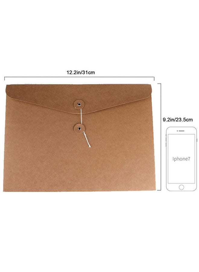 VANRA - Kraft Paper File Folders A4 Envelopes Project Pockets Document Wallet Bag With String And Button Closure No Expansion File Organisers For Business School Office A4/C4 (Kraft Brown 5 Packs） - Image 1