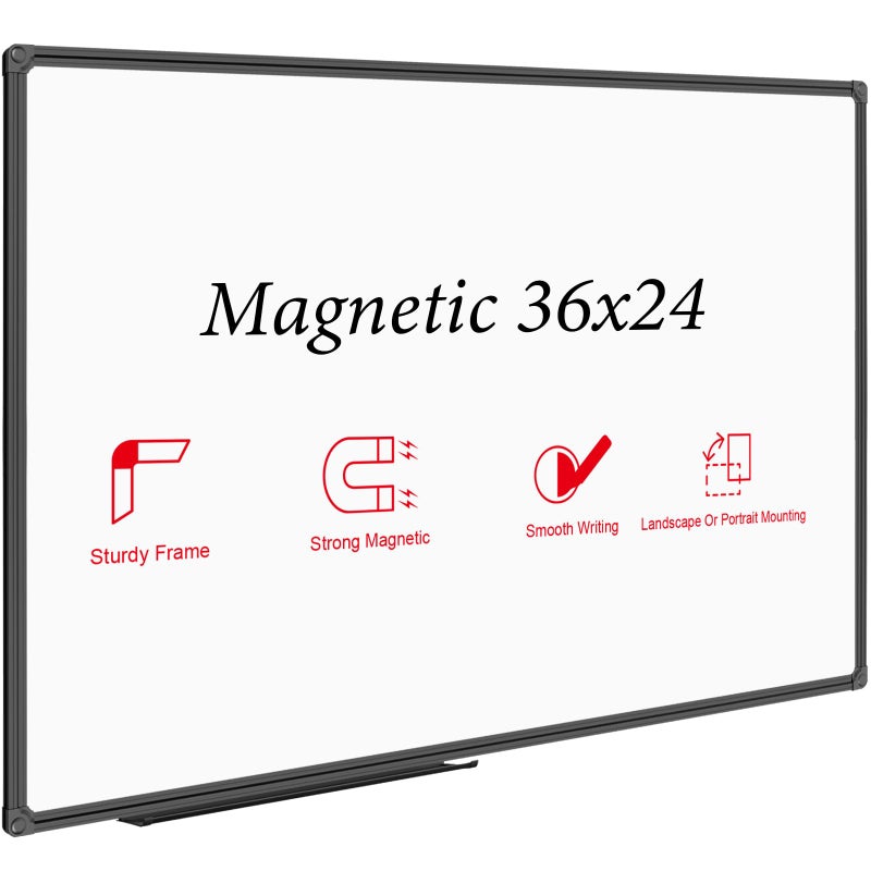 JILoffice Magnetic Whiteboard/White Board, Dry Erase Board 36 x 24 Inch, Black Aluminum Frame Wall Mounted Board for Office Home and School - Image 1