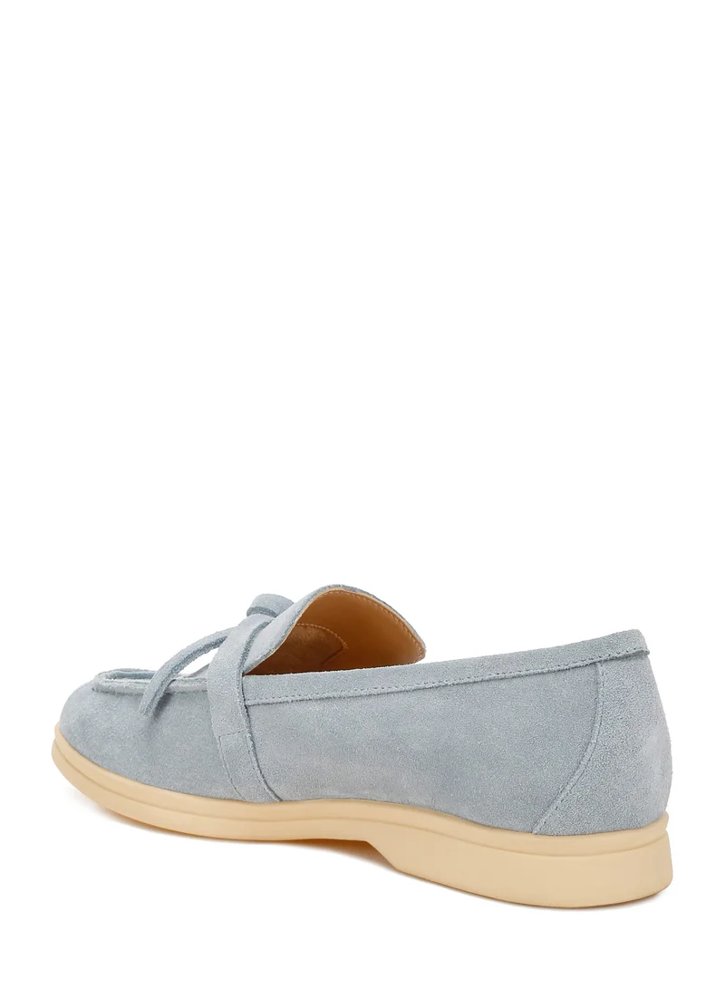 London Rag Suede Knot Detailed Loafers in Baby Blue