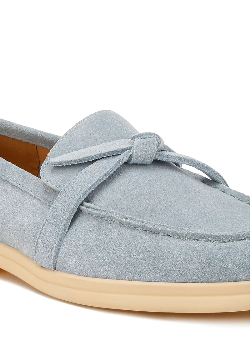 London Rag Suede Knot Detailed Loafers in Baby Blue