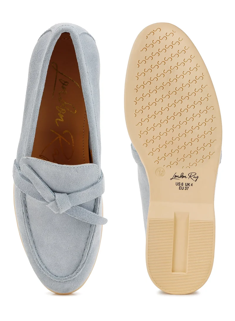 London Rag Suede Knot Detailed Loafers in Baby Blue