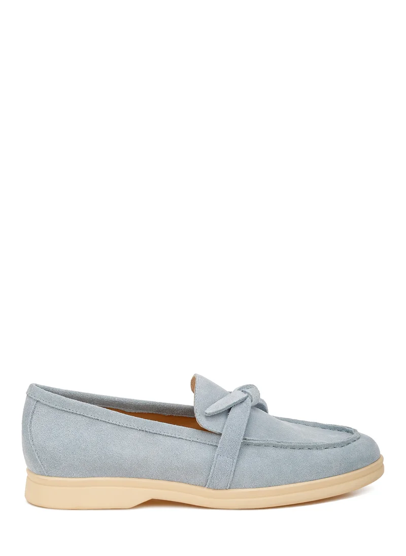 London Rag Suede Knot Detailed Loafers in Baby Blue