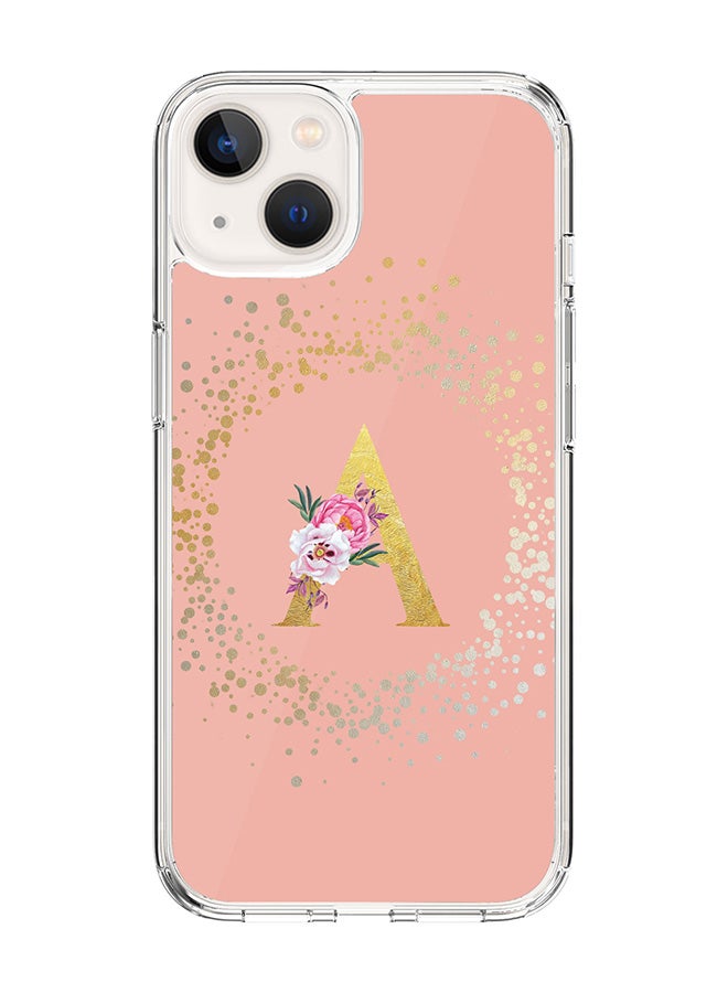Stylizedd Classic Clear Case For iPhone 14 Plus, Hybrid Soft Case Thin Cover- Custom Monogram Initial Letter Floral Pattern Alphabet - A(Rose Pink) - Image 1