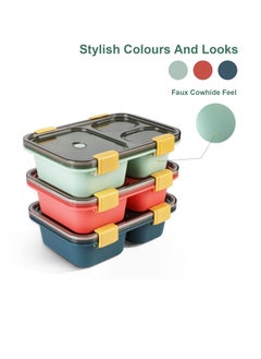 Excefore 3 Pack Bento Lunch Box For Kid Adults Toddler, with 3 Compartments Reusable Food Containers Meal Prep for School, Work, and Travel, Lunch Bento Box Set of 3,Microwave,Dishwasher,BPA Free  - Image 2